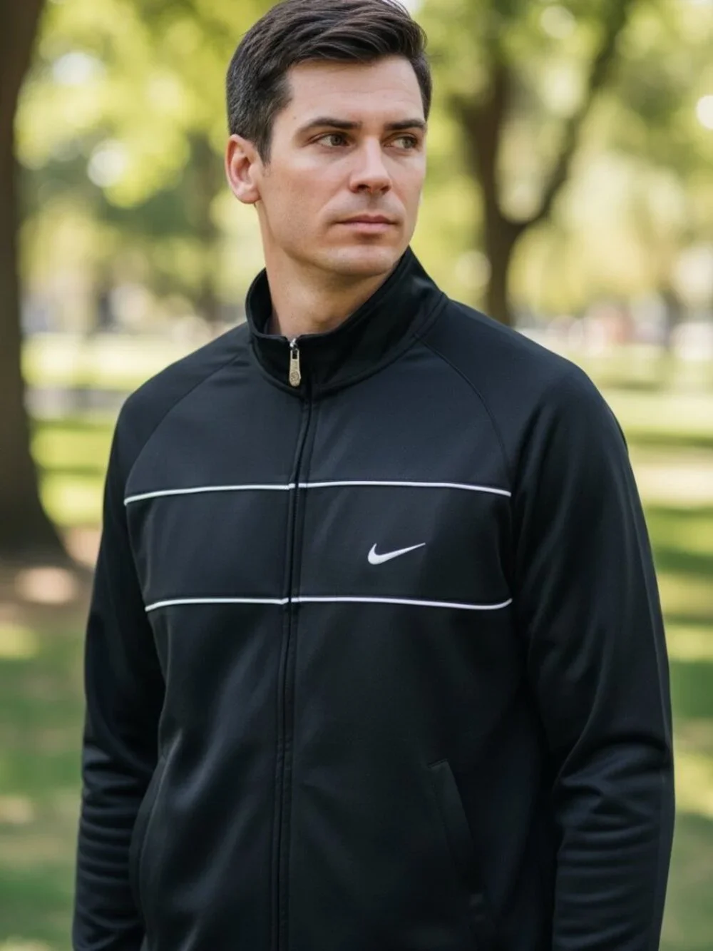 Nike Track Jacket Men's Size M Black Full Zip Athletic Sportswear Running Gym